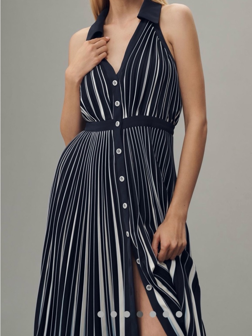 Anthropologie Navy and White Striped Halter Midi Dress